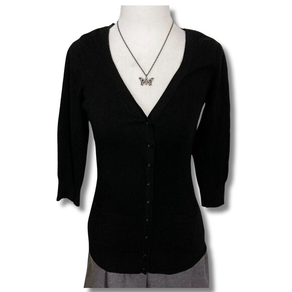 Dynamite Sweaters - DYNAMITE Vintage black v-neck thin knit stretchy cardigan ~ Goth XS SMALL cardi